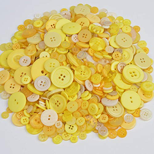 300 PCS Assorted Yellow Resin Buttons 2 and 4 Holes Round Craft for Sewing DIY Crafts Childrens Manual Button Painting_DIY Handmade Ornament