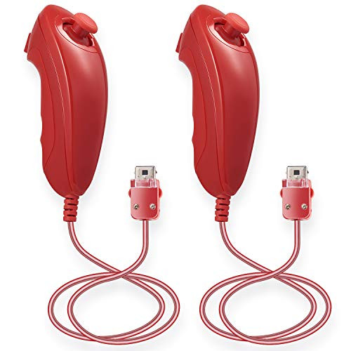 Wii Nunchuck Controller_MODESLAB 2 Pack Nunchuck Joystick Gamepad Controller for WiiWii U Console  Red