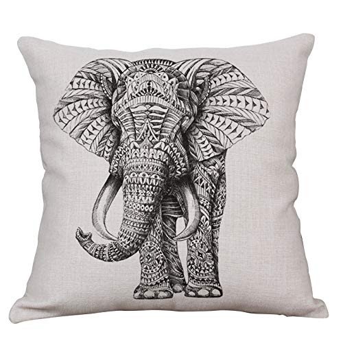 YeeJu Elephant Decorative Throw Pillow Covers Square Cotton Linen Cushion Covers Outdoor Couch Sofa Home Pillow Covers 20x20 Inch