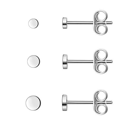 Sterling Silver Stud Earrings for Women Men Girls_ 3 Pairs Tiny Flat Dot Earrings Set  Small Round Disc Stud Earrings Dainty Cartilage Tragus Circle