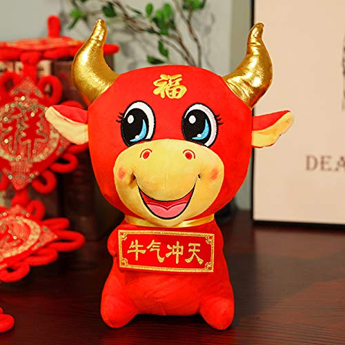 Chinese New Year Plush Ox Cattle Red Animal Mascot Cow Zodiac Animal Mascot Plush Cattle Ox Stuffed Handmade Soft Toys for 2021 Chinese Ox New Year De