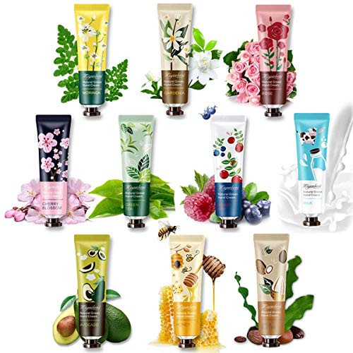 10 Pack Plants Fragrance Hand Cream for Dry Cracked Hands Moisturizing DEERWIN and Nourishing Hand Lotions Hand Care Creams Gift Set Travel Size_ 30ml