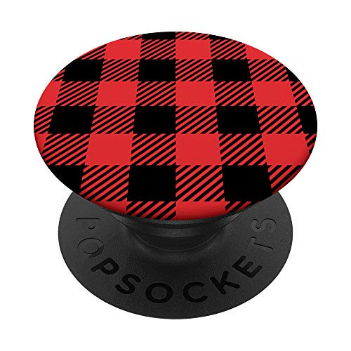 Buffalo Plaid Red Black Square Pattern Checkered Tartan PopSockets PopGrip Swappable Grip for Phones  and  Tablets