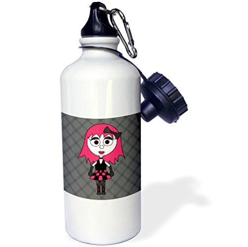 3dRose Cute Goth Punk Rock Girl Sports Water Bottle_ 21 ounce_ White 3dRose Cute Goth Punk Rock Girl Sports Water Bottle_ 21 ounce_ White