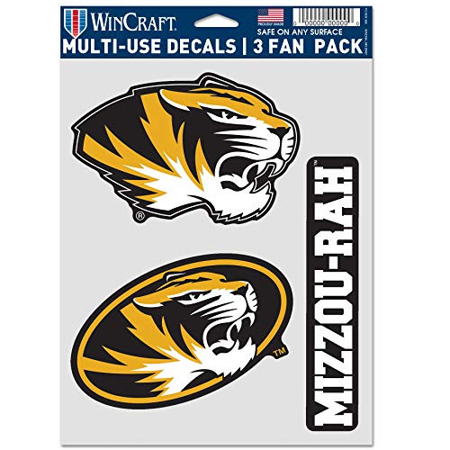 WinCraft NCAA University Missouri Tigers Mizzou Multi_Use Decal 3 Fan Pack_ Team Colors_ 5_5 inch  x 7_75 inch  Inch Sheet