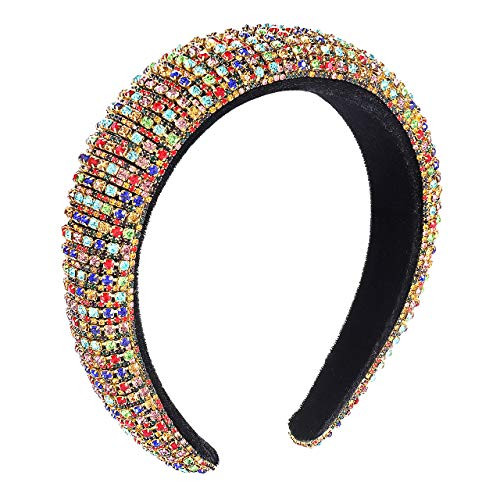 NVENF Rhinestone Padded Headbands for Women Delicate Bejewelled Hairband Rainbow Crystal Embellished Velvet Headband Fashion Hair Accessory for Birthd NVENF Rhinestone Padded Headbands for Women Delicate Bejewelled Hairband Rainbow Crystal Embellished Velvet Headband Fashion Hair Accessory for Birthd