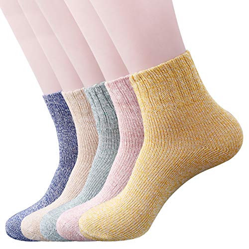 5 Pack Womens Thick Socks Warm Winter Knit Wool Soft Vintage Soft Hiking Crew Socks LM