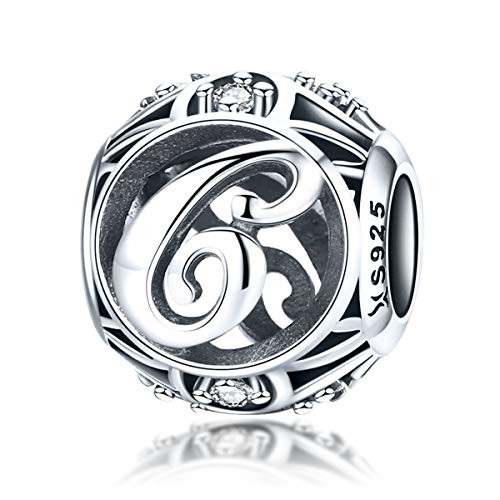 Everbling Vintage Letter C Clear CZ 925 Sterling Silver Bead Fits Pandora Charm Bracelet