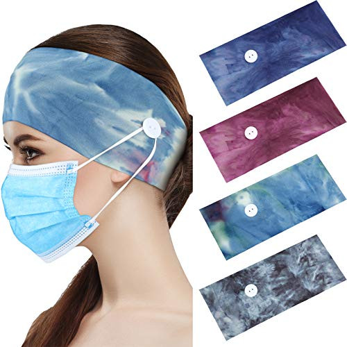 4 Pieces Tie_Dye Cotton Button Headbands Elastic Yoga Sports Hairbands Ear Protection Holder Hair Band Headwraps for Women 4 Pieces Tie_Dye Cotton Button Headbands Elastic Yoga Sports Hairbands Ear Protection Holder Hair Band Headwraps for Women