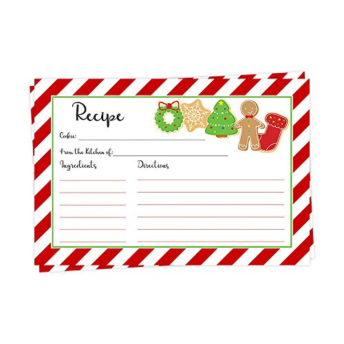 Christmas Recipe Cards Cookie Swap Candy Cane Stripes Baking Treat Exchange Bake Sale Gingerbread Xmas Wreath Holiday Social Distancing Dropoff Remote
