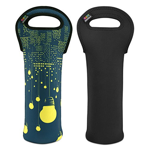 Nuovoware Wine BagPortable Wine Tote Holders and Carriers Insulated Bag for Wine and Water Bottles, Wine Bottle Protector for Home Travel and Picnic, City Night View and Black
