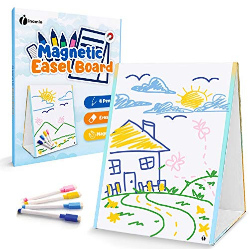 Tabletop Dry Erase Easel  and  Whiteboard  Double Sided_ Magnetic Desktop Easel for Teachers and Kids  Dry Erase Board Includes Markers for Drawing