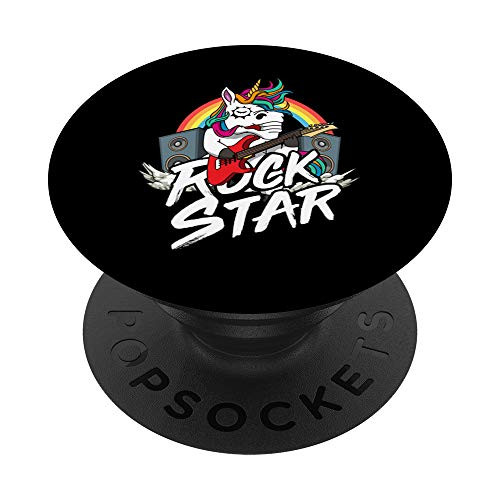 Rock Star Unicorn Guitar Player Heavy Metal Unicorn PopSockets PopGrip Swappable Grip for Phones  and  Tablets