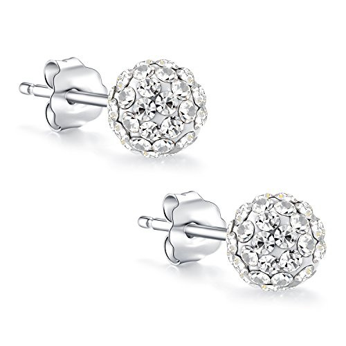 Fashion Jewelry 925 Sterling Silver Round Ball Cubic Swarovski Elements Crystal Stud Earrings Fashion Jewelry 925 Sterling Silver Round Ball Cubic Swarovski Elements Crystal Stud Earrings