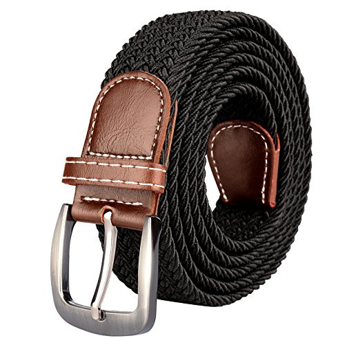 Drizzte Mens 51inch Plus Size Belts Big Tall Stretch Elastic Fabric Braided Waist Belt Black