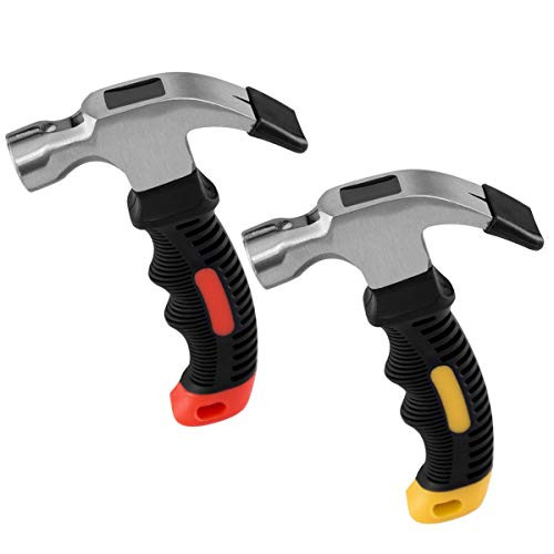 GIEMSON Stubby Claw Hammer 2 Pack 8 ounce Small Mini Hammers with Magnetic Nail Starter for Household Work and Outdoor Camping