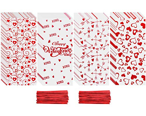 JounceON 200 Pieces Valentines Day Cellophane Candy Bags with Twist Ties 4 Styles Valentine Cellophane Treat Bags Cello Candy Bags Cookie Bags Goodie Ba JounceON 200 Pieces Valentines Day Cellophane Candy Bags with Twist Ties 4 Styles Valentine Cellophane Treat Bags Cello Candy Bags Cookie Bags Goodie Ba
