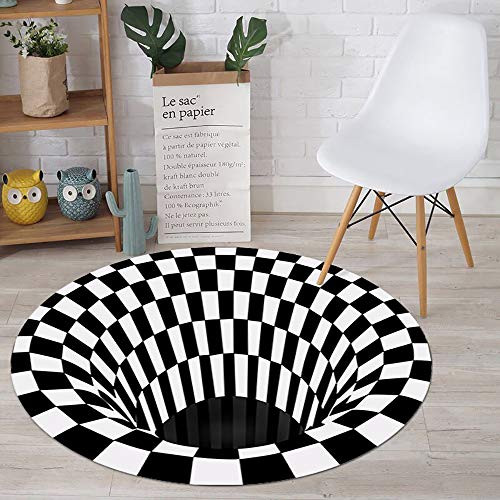 Vortex Illusion Rug_Optical Illusion Rug_3D Mat Rug Swirl Print Optical Illusion Floor Pad_Round Rug_Checkered Vortex Optical Illusions Non Slip Area