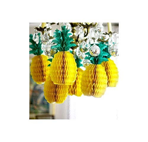 MJEMS 5 Pack Pineapple with Lanyard Honeycomb Tissue Centerpieces for Summer Luau Party 12 Inches_Reusable_ not Easy to Break_ellowGreen