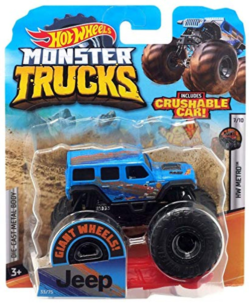 DieCast Hotwheels Monster Trucks HW Metro Jeeep Wrangler Unlimited Blue 164 Scale Vehicle Truck with Crushable car DieCast Hotwheels Monster Trucks HW Metro Jeeep Wrangler Unlimited Blue 164 Scale Vehicle Truck with Crushable car