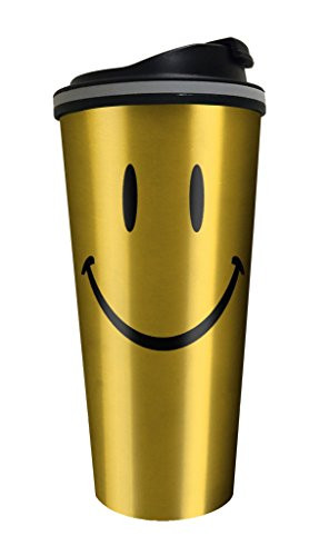 Spoontiques 20810 Smiley Face Stainless Steel Travel Mug, Yellow