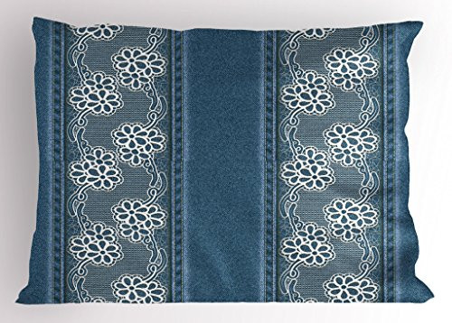 Ambesonne Floral Pillow Sham by, Blue Jeans Background with White Flower Motifs Pattern Denim Themed Digital Print, Decorative Standard Size Printed Pillowcase, 26 X 20 Inches, Blue White
