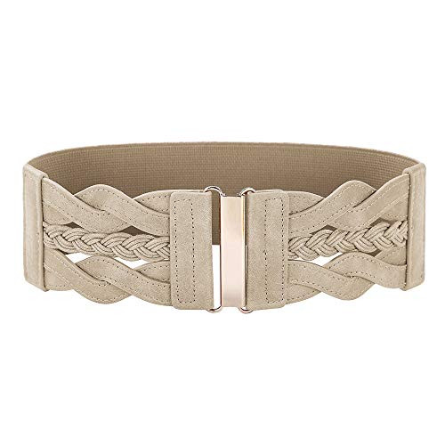 Womens Elastic Vintage Belt Stretchy Retro Wide Waist Cinch Belt Apricot_L