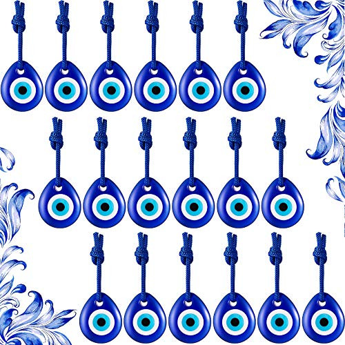 18 Pieces Hamsa Evil Eye Beads Turkish Blue Evil Eye Beads Charms Pendants Blue Hamsa Eye Glass Hanging Ornaments with Ropes for Jewelry Accessories H