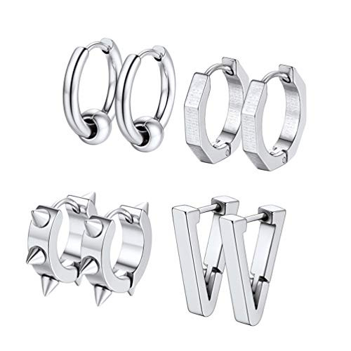 Geometric Earrings Men Stainless Steel Spike Earring Statement Triangle Round Small Hoop Huggie Mens Women Punk Earrings Geometric Earrings Men Stainless Steel Spike Earring Statement Triangle Round Small Hoop Huggie Mens Women Punk Earrings
