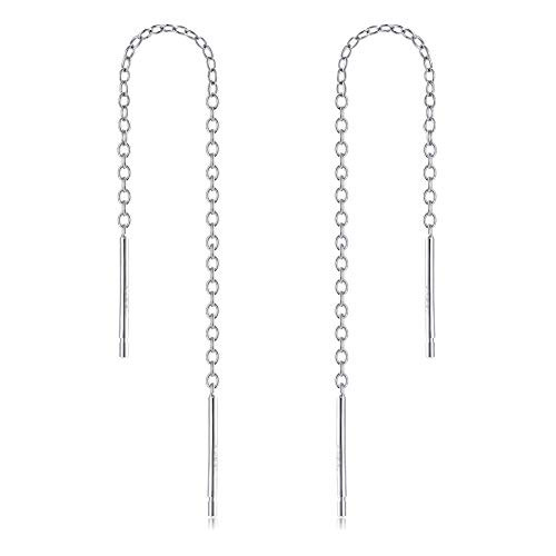 Threader Earrings Sterling Silver Chain _Earrings For Women Dangle Earrings Thread Dangling Threaded Long Chain Earring Nickel Free Hypoallergenic Ear