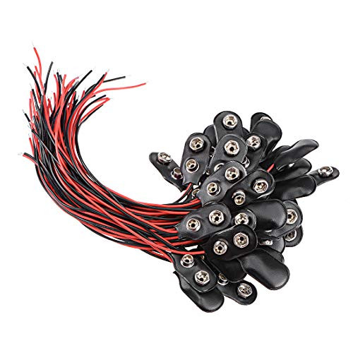 uxcell 50pcs DC 9V Battery Clip I_Type Soft Buckle Connector Lead Wire 15cm Long