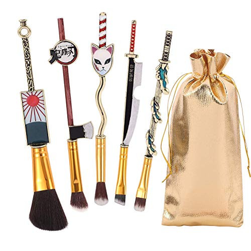 Anime Demon Slayer Makeup Brush Set _ 5pcs Cosmetic Anime Peripheral Demon Slayer Kimetsu no Yaiba Cosplay Gift Makeup Brush Set for Women  Demon Slay