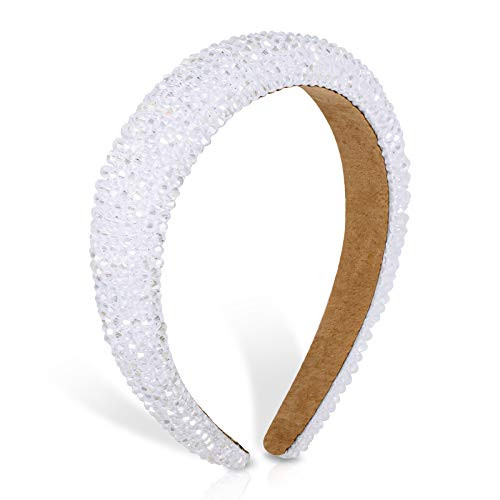 Hestiasko Fashion Diamond Headbands _ Sparkling Rhinestone Headband Bling Hair Bands Durable Handmade Hairbands for Women Girls_ White