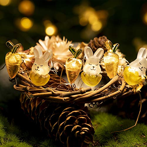 BOHON Easter Decoration Rabbit Decorative Lights Bunny String Lights Battery Operated with Remote 10 ft 40 LEDs Fairy String Lights for Bedroom Party