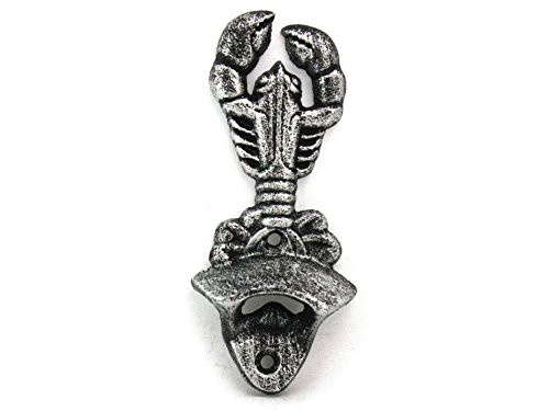 Hampton Nautical K-9113-silver Antique Silver Cast Iron Wall Mounted Lobster 6" Bottle Opener
