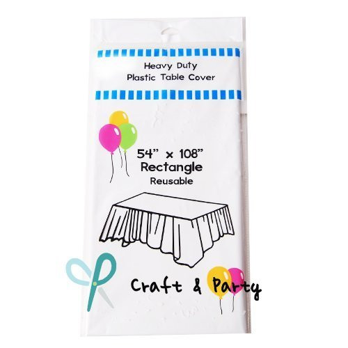 (12-pack) Heavy Duty Plastic Table Covers Tablecloth (Reusable) (Rectangle 54" X 108", White) by Evershine