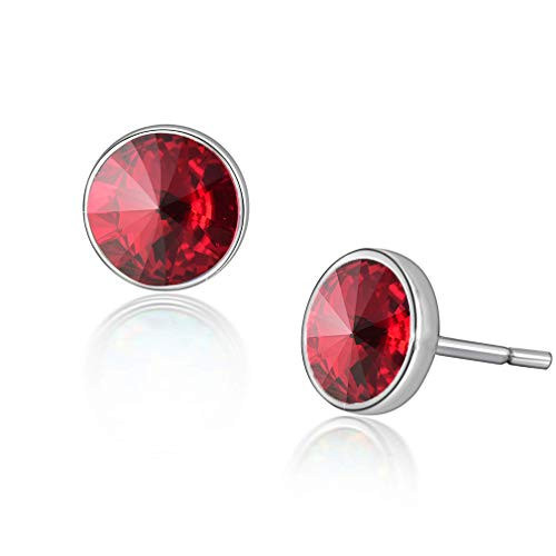 Round Swarovski Crystal Stud Earrings for Women Fashion 925 Sterling Silver Hypoallergenic Jewelry Red Round Swarovski Crystal Stud Earrings for Women Fashion 925 Sterling Silver Hypoallergenic Jewelry Red