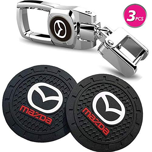 YimSting Cup Holder Insert Coaster Car Interior Accessories for Mazda Keychain and Silicone Anti Slip Car Cup Mat Combo Set 3pcs