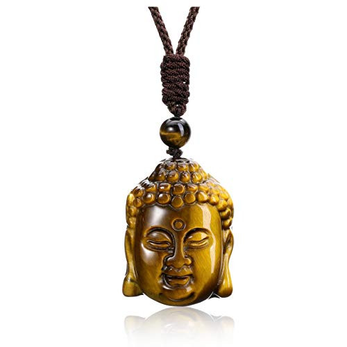 CrystalTears Handcarved Buddha Head Protection Amulet Pendant Necklace Natural Tiger Eye Stone Healing Crystal Gemstone Necklace for Men CrystalTears Handcarved Buddha Head Protection Amulet Pendant Necklace Natural Tiger Eye Stone Healing Crystal Gemstone Necklace for Men