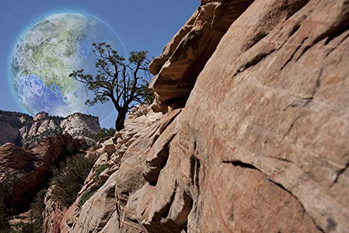 Posterazzi PSTRFF200153S Fantastic_ Red Rock Mountains_ Terraformed Moon in The Sky_ 3D Rendering Photo Print_ 11 x 17_ Multi