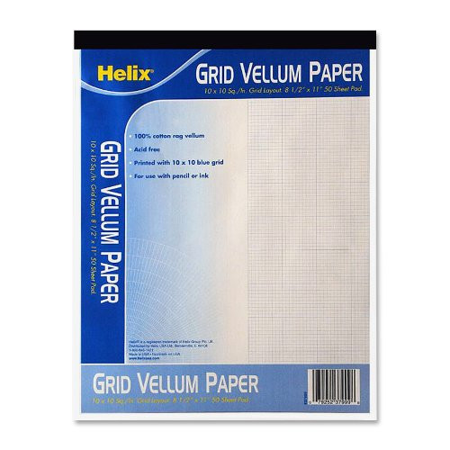 Helix Vellum Pad, 10 x 10 Grid, 8.5 x 11 Inch, 50 Sheets, White (37999)