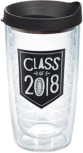 Tervis 1269579 Hallmark - Class of 2018 Tumbler with Emblem and Black Lid 16oz, Clear