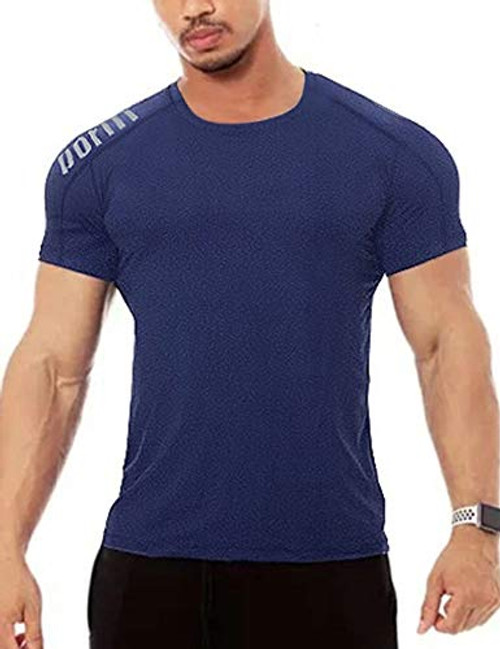 Mens Active Quick Dry Crew Neck T Shirts  Athletic Running Gym Workout Short Sleeve Tee Tops Bulk Dark Blue