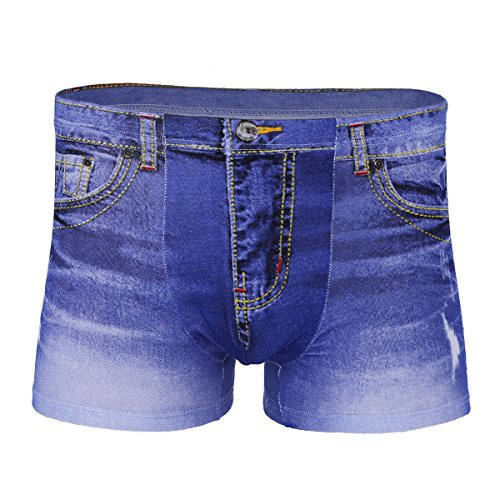 YiZYiF Mens Smooth Spandex Shorts Fake Denim Jean Printed Boxer Briefs Underwear Blue X_Large Waistline 27_0_42_0 inch 68_106cm