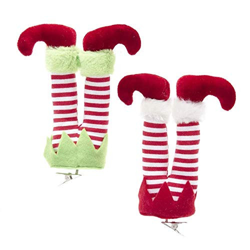 The Bridge Collection Red  and  Green Elf Legs Clip_On Ornaments_ Set of 2
