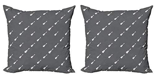 Ambesonne Classic Rock Throw Pillow Cushion Cover Pack of 2_ Diagonally Aligned 4 String Guitars Music Instruments Pattern_ Zippered Double_Side Digit