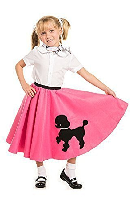 Kidcostumes Poodle Skirt with Musical Note Printed Scarf Hot Pink