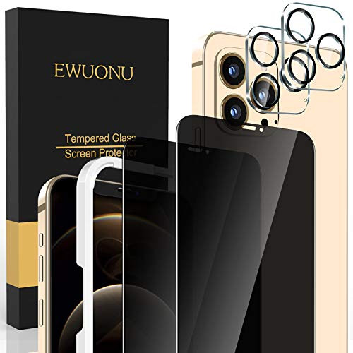 2 plus 2 Pack  EWUONU Privacy Screen Protector for iPhone 12 Pro 6_1inch 5G  plus Tempered Glass Camera Lens Protector Compatible with iPhone 12 Pro Anti Spy E