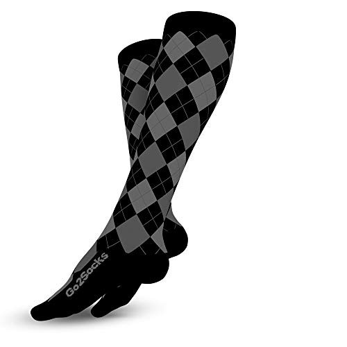 Go2Socks Compression Socks for Men Women Nurses Runners 20_30 mmHg Medical Stocking Athletic  BlackArgyle_ S
