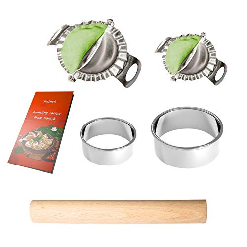 Rainyk 5 pcs Dumpling Maker including Dumpling Mold Dough Cutter and Dumpling Rolling Pin Pierogi Ravioli Empanada Press Mold